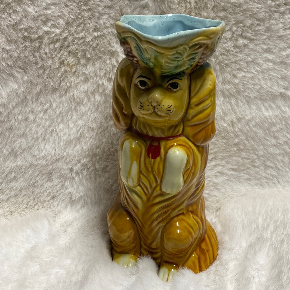 Antique majolica Staffordshire spaniel begging dog pitcher wine jug
